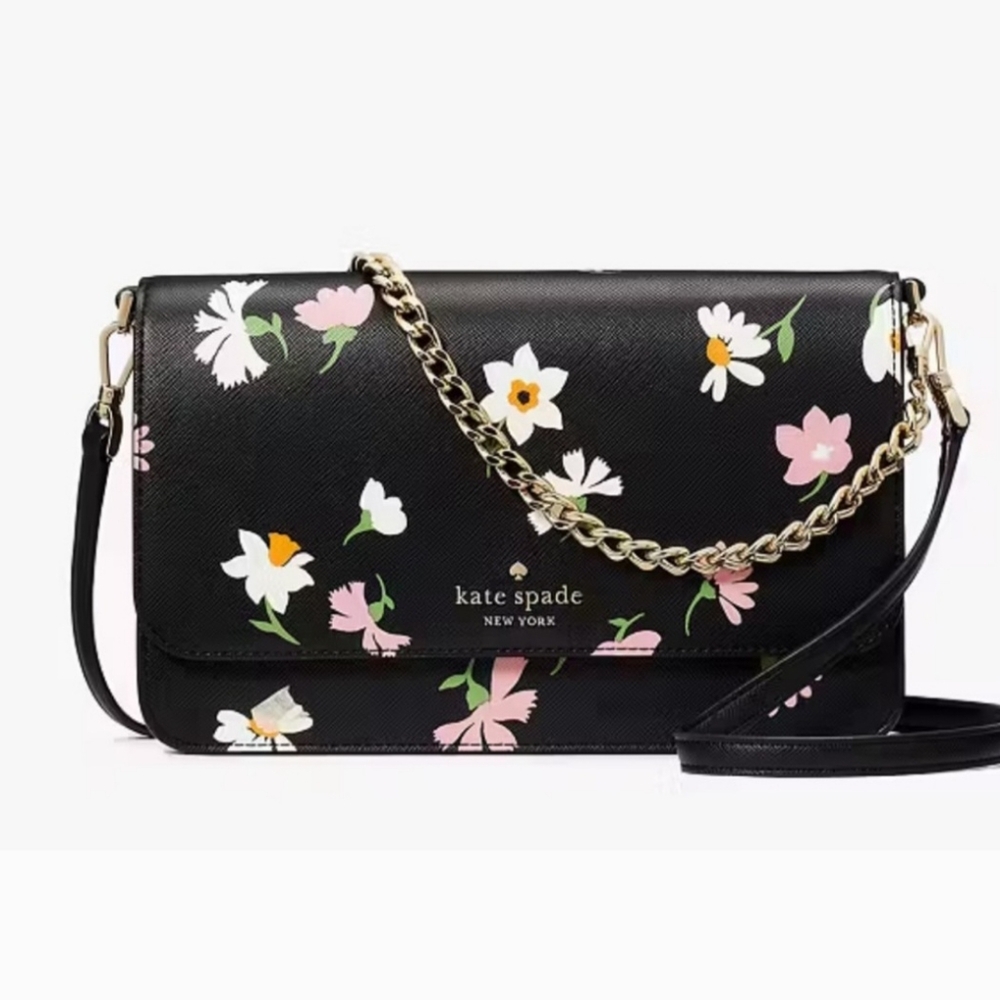 Kate Spade Madison Floral Waltz Flap Convertible Crossbody
Black Multi, NWT,